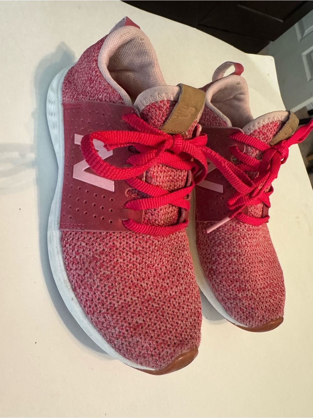 Girls 2Y New Balance Fresh Foam Kids Pink Red Knit Sneakers running shoes